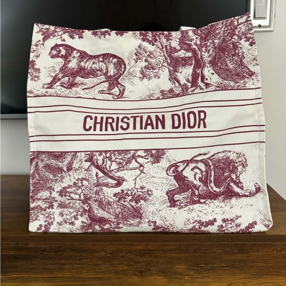 Christian Dior Pink / Red Tote Bag with Animal Print